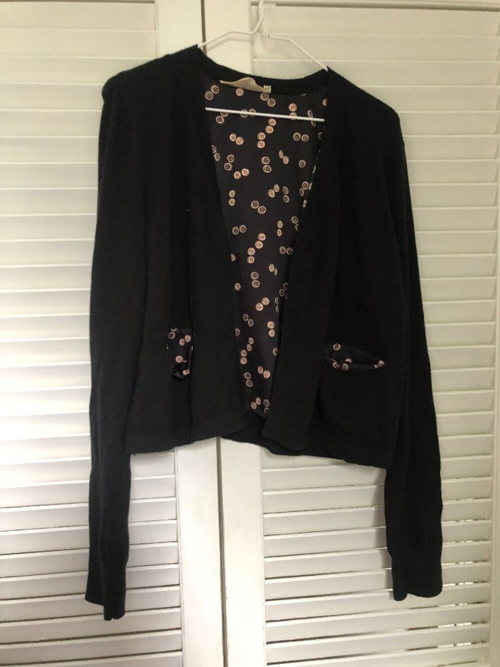 Anthropologie Monogram HWR Button Print Long Sleeve Black sweater